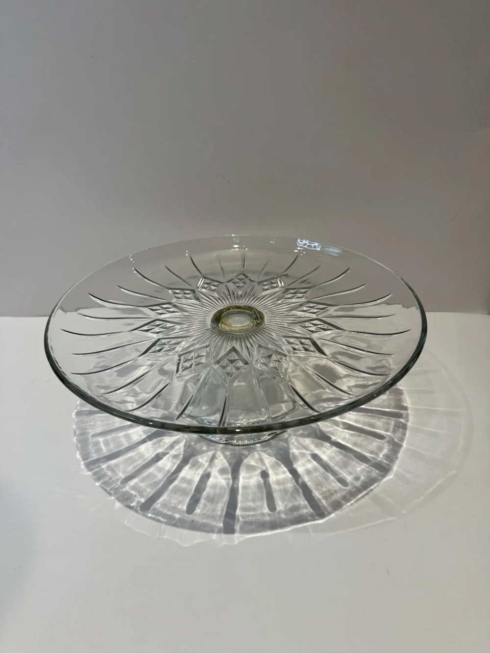 Vintage Cut Glass Pedestal Cake Stand / Platter